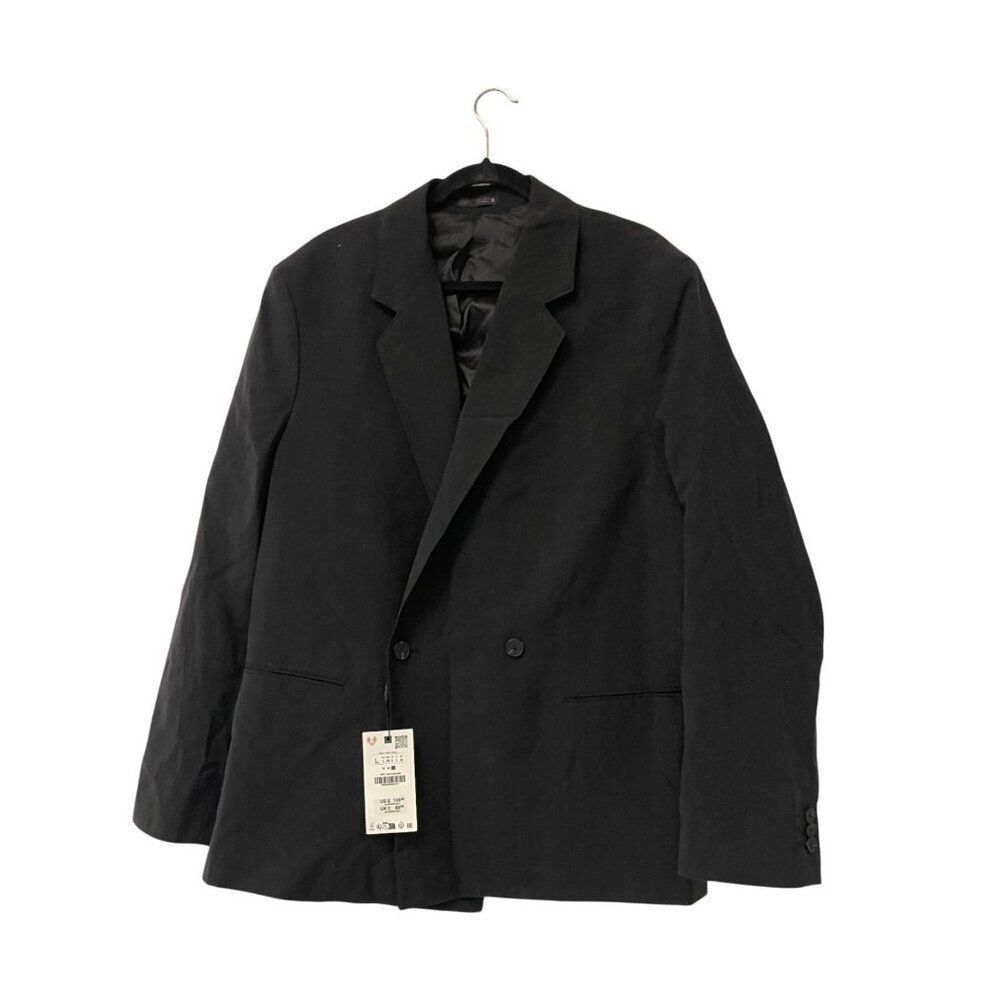 Zara Mens Blazer Large L Black Fluid Suit Relaxed Double Breasted 5643/063 Nwt